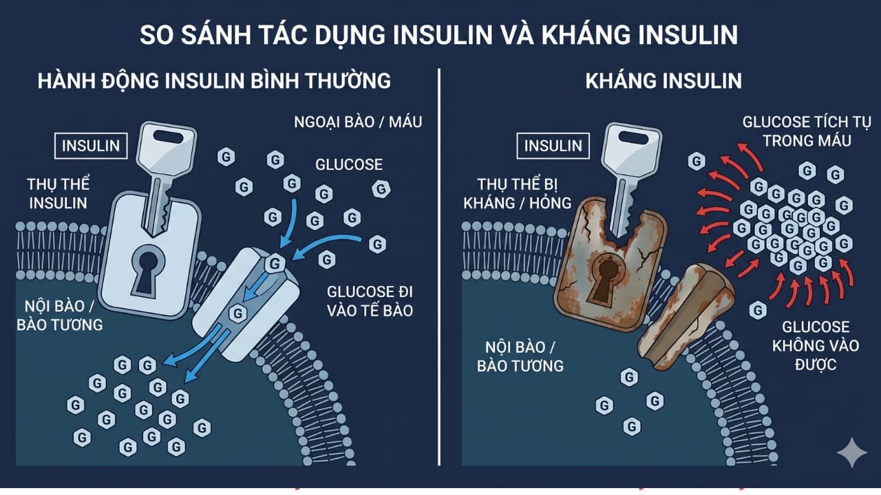 Kháng insulin là gì: Giải thích bằng cơ chế chìa khóa và ổ khóa — hình minh hoạ