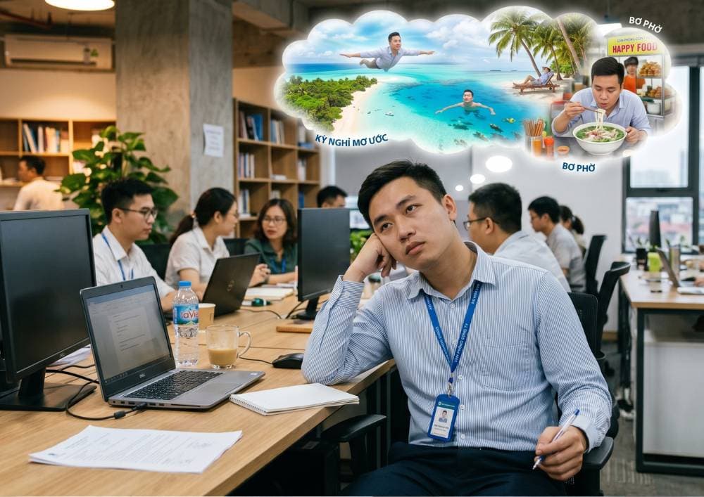 Đến công ty ngồi vào bàn rồi mà đầu óc vẫn bơ phờ, như trên mây