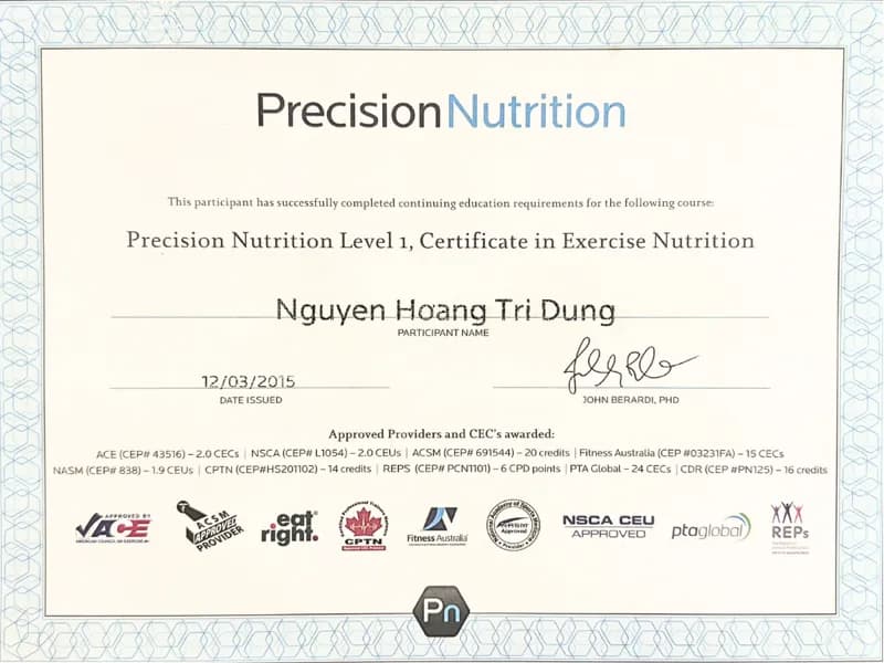 Precision Nutrition Level 1 — Certificate in Exercise Nutrition